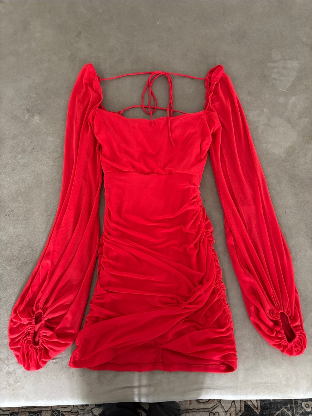 Lucy in the Sky Red Velvet Ruched Long Sleeve Mini Dress